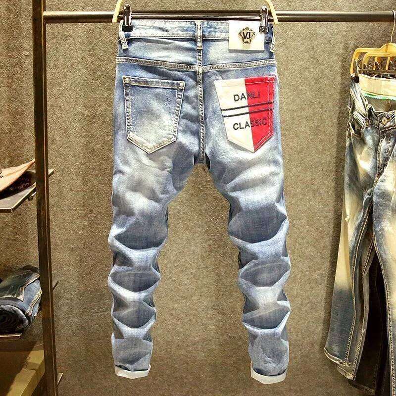 Spring and Autumn Fashion Trend Straight Leg Stretch Denim Trousers Men's Casual Slim Fit Comfortable Sports High Quality Jeans Z260225