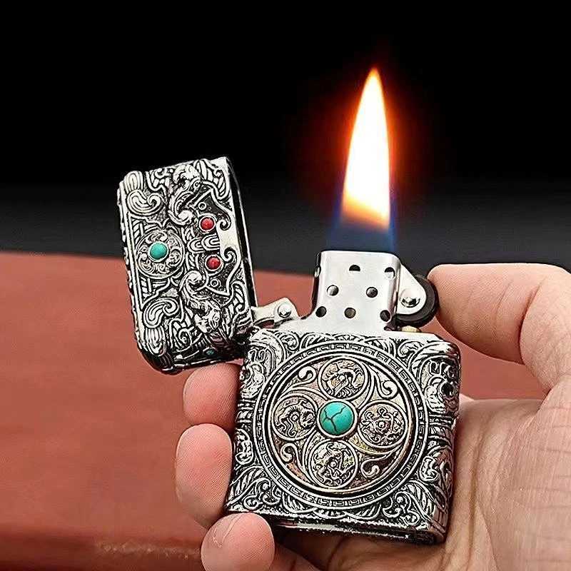 Creative six-sided three-dimensional engraving kerosene lighter rotating sticker armor lighter cigarette lighting tool N260311