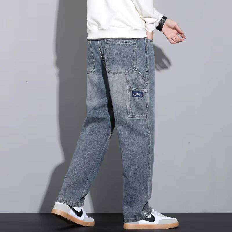 Vintage Jeans Men's 2025 Autumn New Straight Pocket Cargo Pants Loose Wide streetwear Casual Denim Trousers Male Z260225