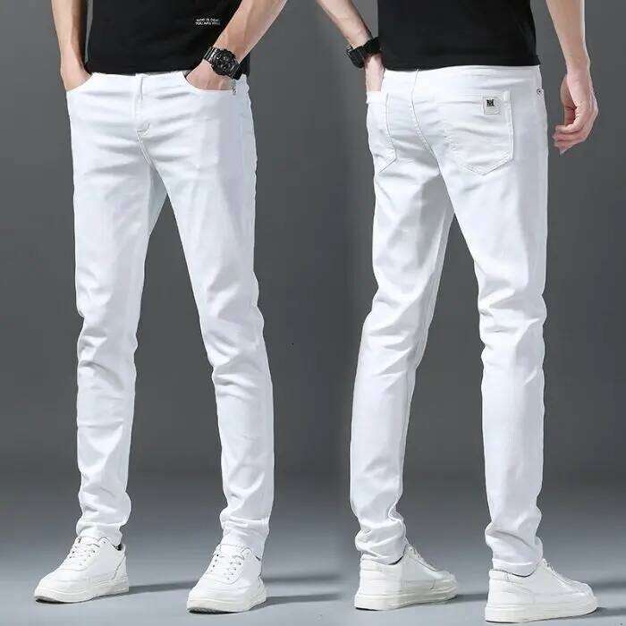 Men White Jeans Fashion Business Casual Classic Style Slim Soft Pure Cotton Trousers Male Brand Advanced Stretch Pants Z260225