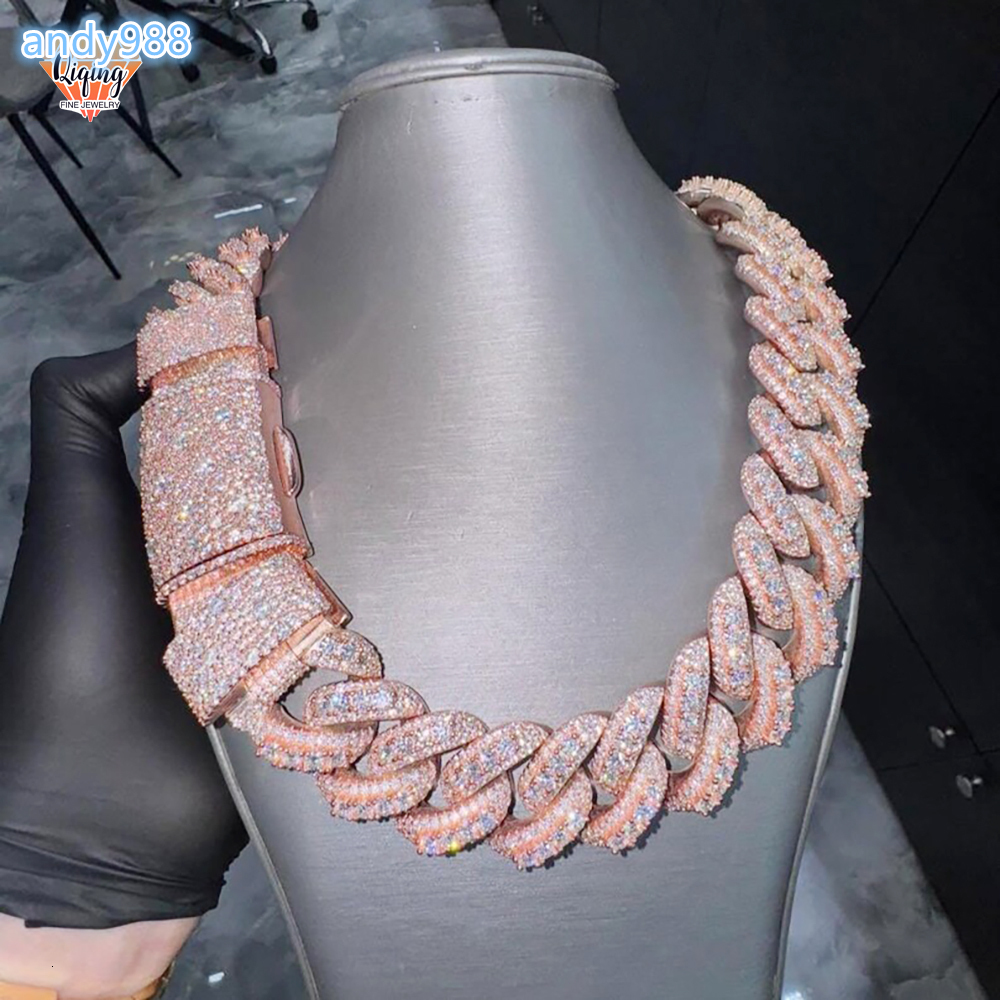 22mm Real VVS Moissanite Mosaic Cuban Link Chain 925 Silver VVS Diamond Chain BustDown Necklace Rapper Miami Hip Hop Jewelry