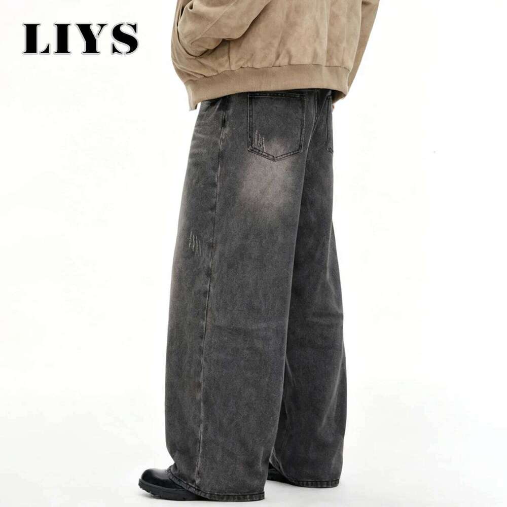 American Retro Gray Loose Wide Jeans Daily Business Casual Baggy Straight Leg Denim Pants Autumn Winter Men's Clothes Z260225