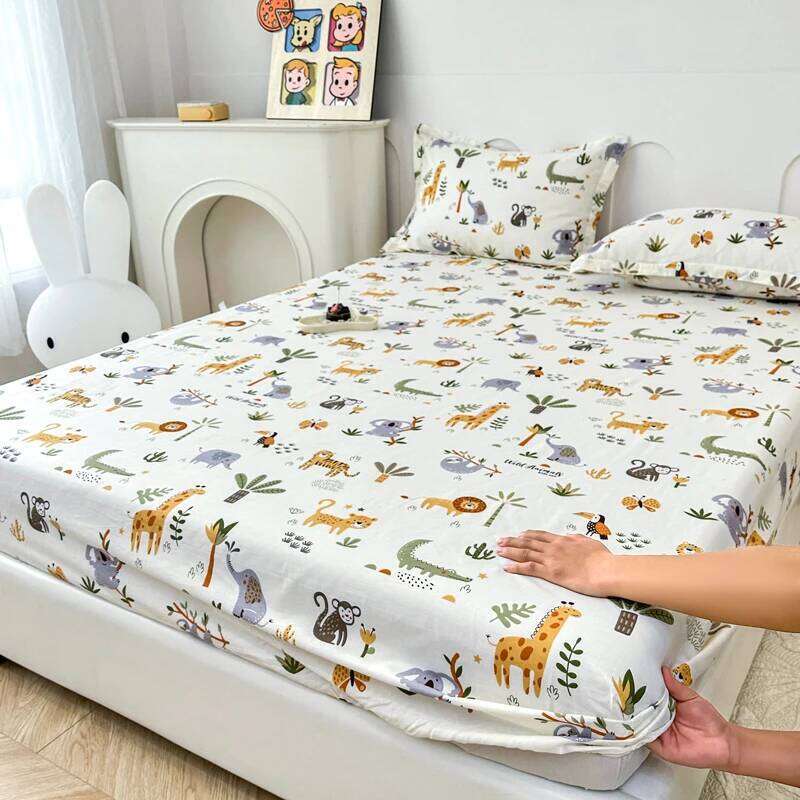 Cartoon Zoo Animal Fitted with 2 Pillowcase Cotton Safari Animals Sheet Set for Boy Girl Cute Elephant Koala Bed Cover H260311
