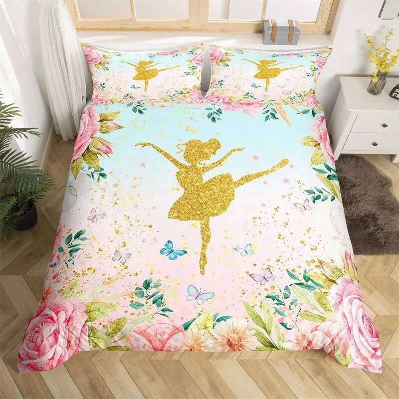 Ballet Duvet Ballerina Rose Flower Bedding Set Cute Little Dancers Comforter Cover Twin King For Girl Gymnastics Lover H260311