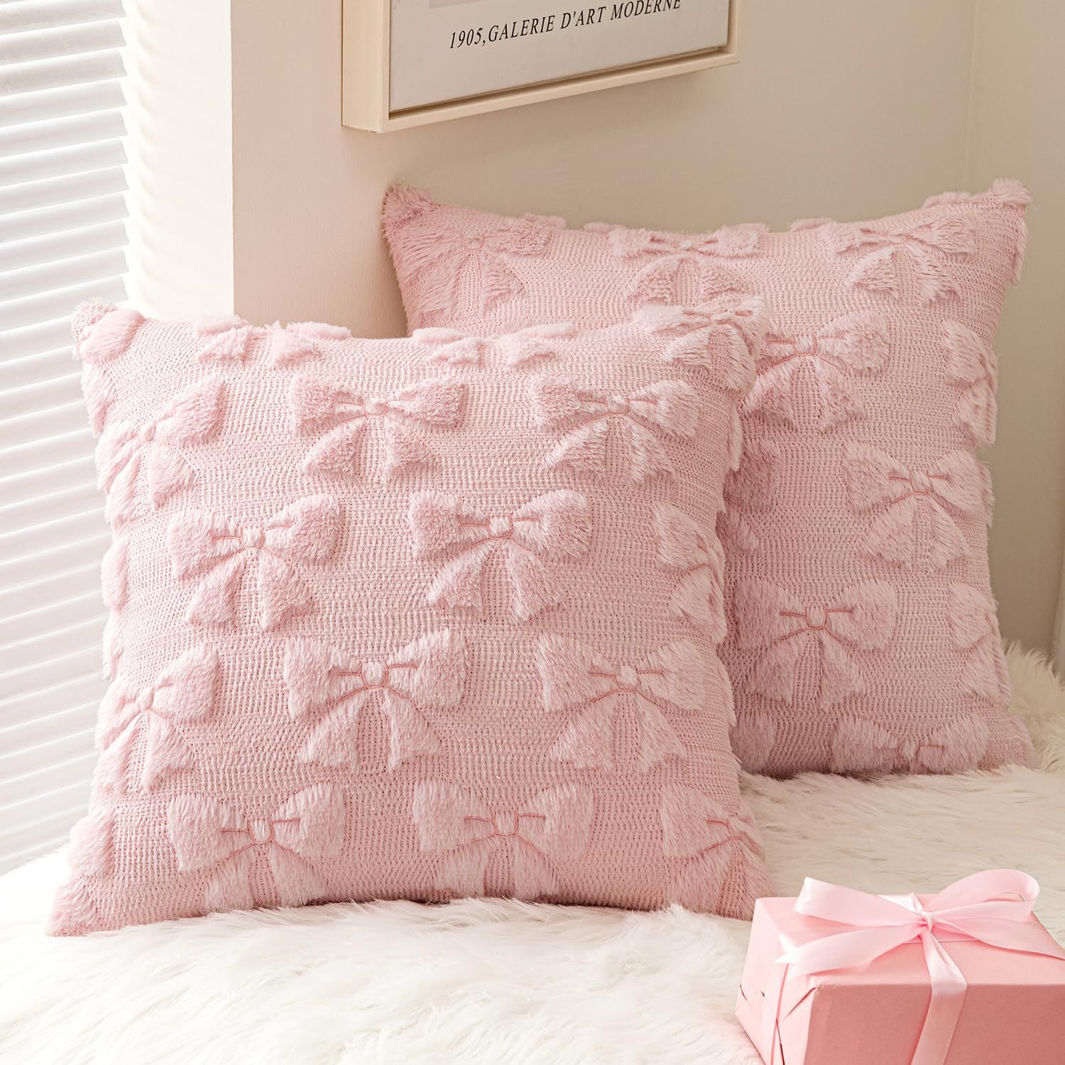 Quilting Embroidery Pillow Case Bow Plush Embroidery Pillow Without Core Bedside Pillow Office Backrest Pad