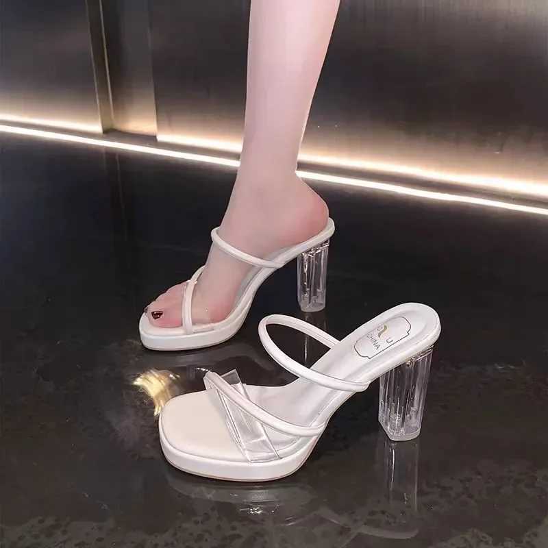 Women Sandals High Heels 7-9 Cm Silver Transparent Female Sandals Summer Sexy Nightclub Waterproof Platform Womens Shoes K260311