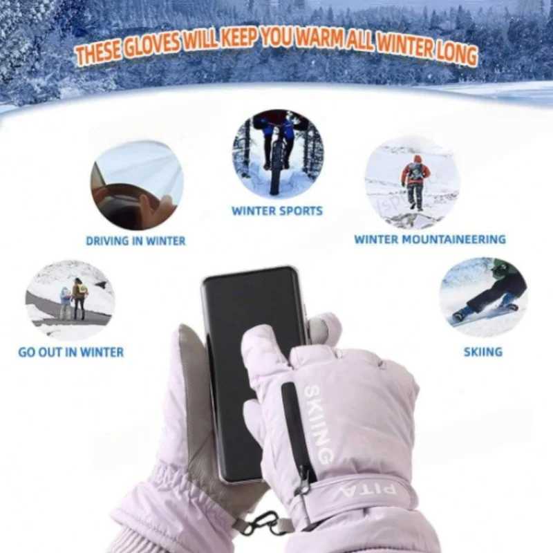 Womens winter ski gloves with a fleece lining for warmth windproof and waterproof slip-resistant and durable M260311