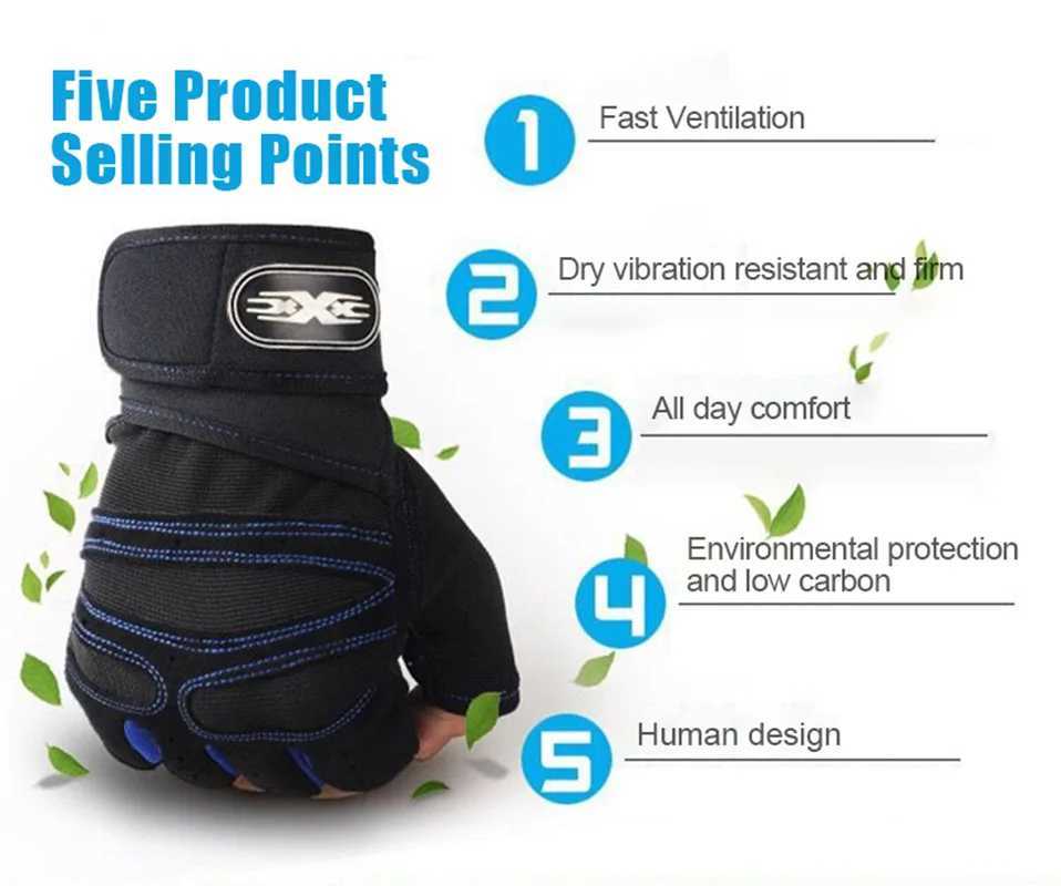 Gym Fitness Gloves Women Men Half Finger Cycling Bicycle Motorcyclist Gloves Weightlifting Yoga Sport Training Fingerless Gloves M260311