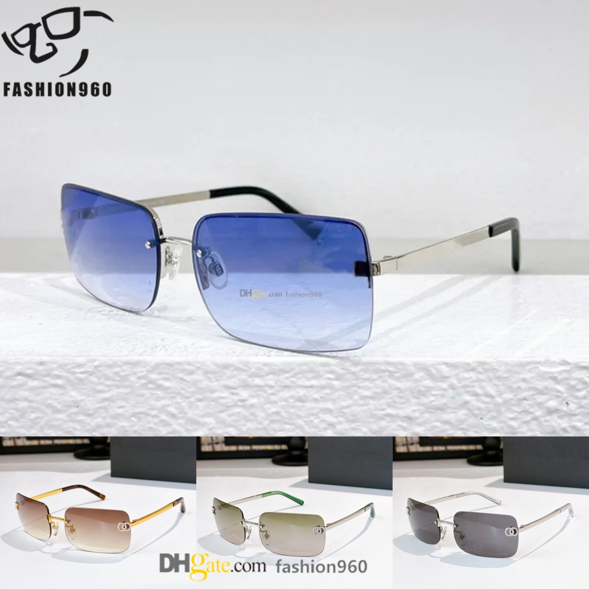 Vintage light blue designer sunglasses for woman metal temple Spring hinge Classic colorful frames radiation protection rectangle man lunette 4104 4218