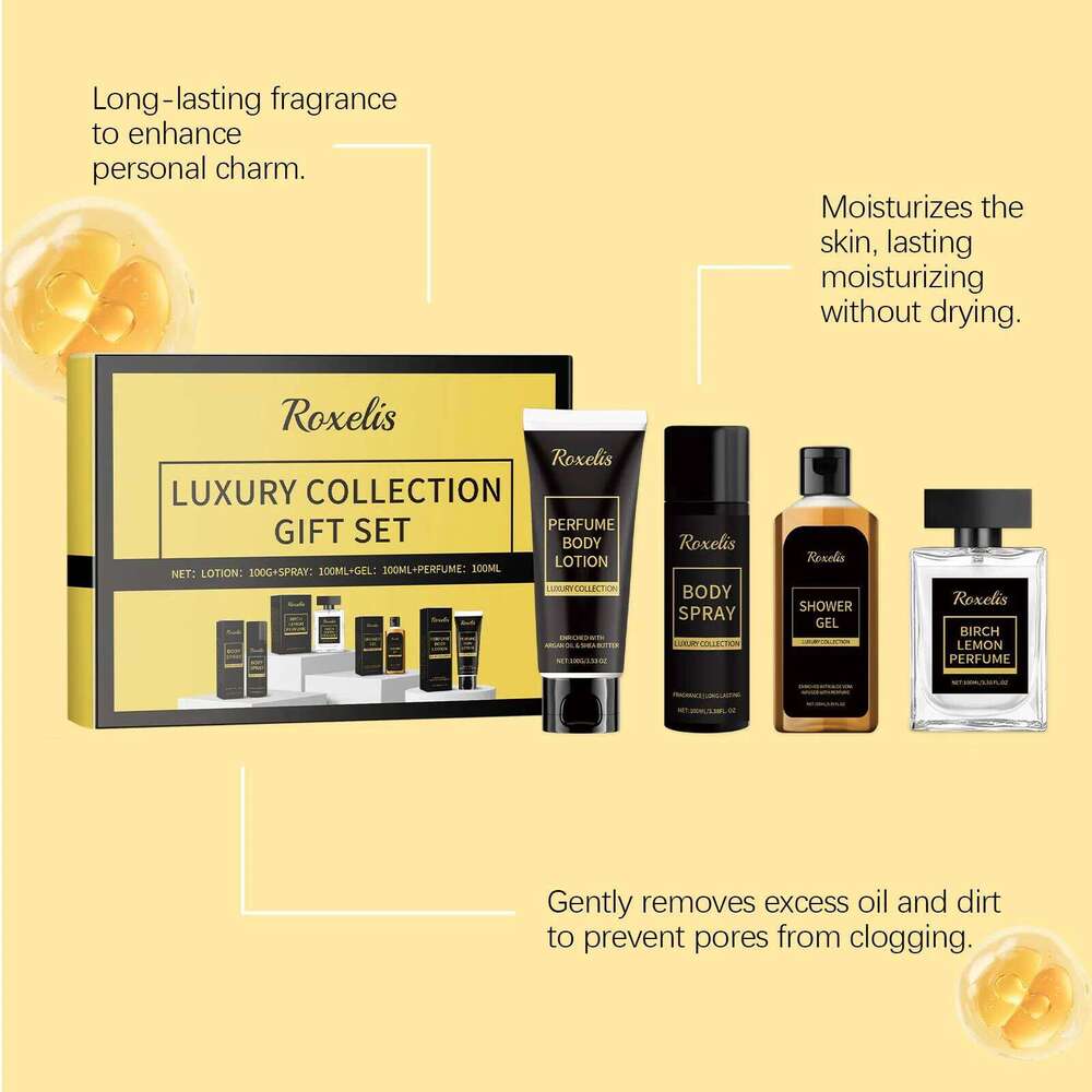 Roxelis 1set Men's Luxury Perfume Gift Lasting Fragrance Charming Gentlemen Pheromone Scent Men Glamour Body Wash Care Set Z260311
