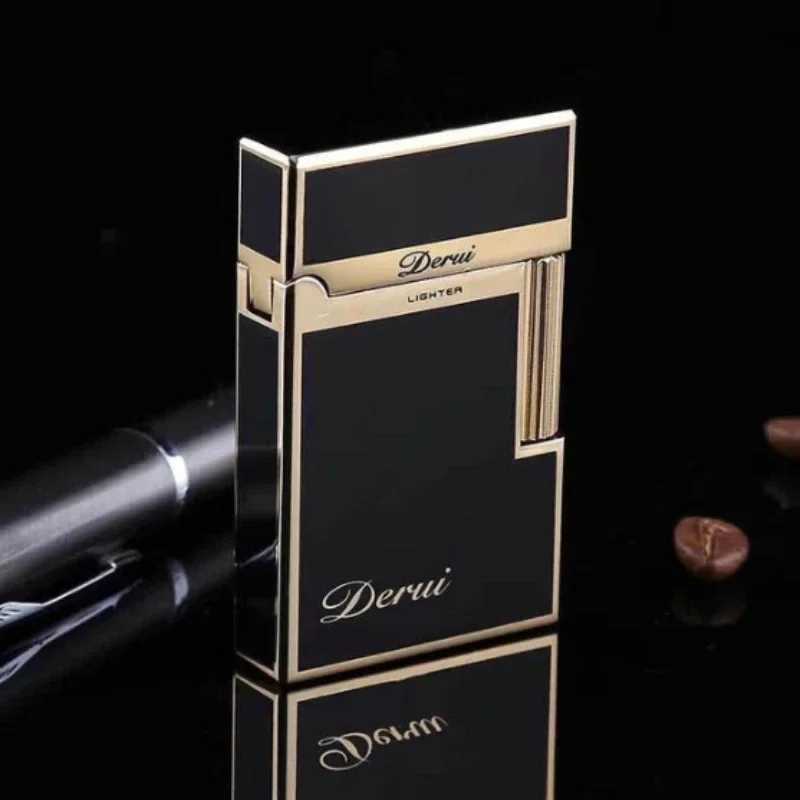 Derui Luxury Side Sliding Bright Sound Inflatable Butane Gas Lighter Metal Gas Open Flame Smoking Accessories Mens Gift Lighter N260311