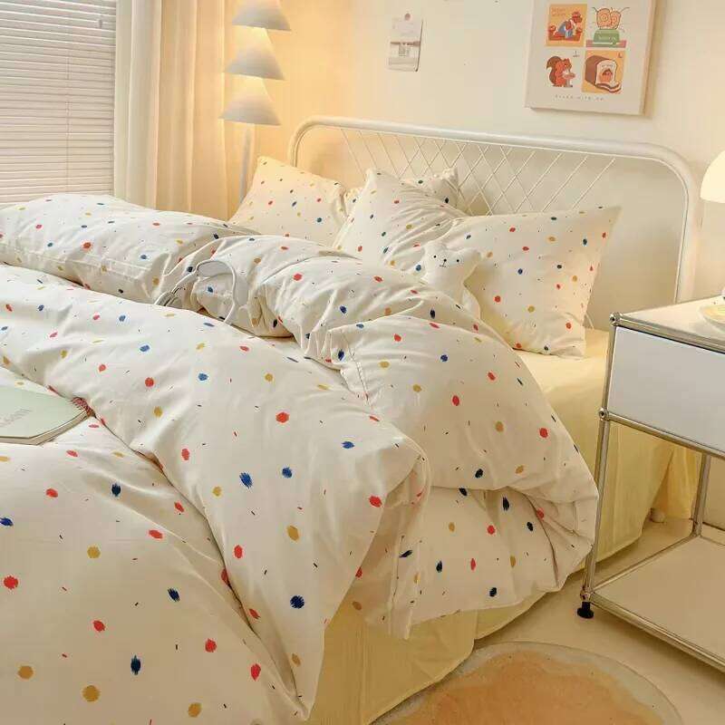 Queen Reactive Printed Sets Washed Polyester Soft Duvet Cover Sheet Pillowcase Cartoon Bedding Bed Set H260311