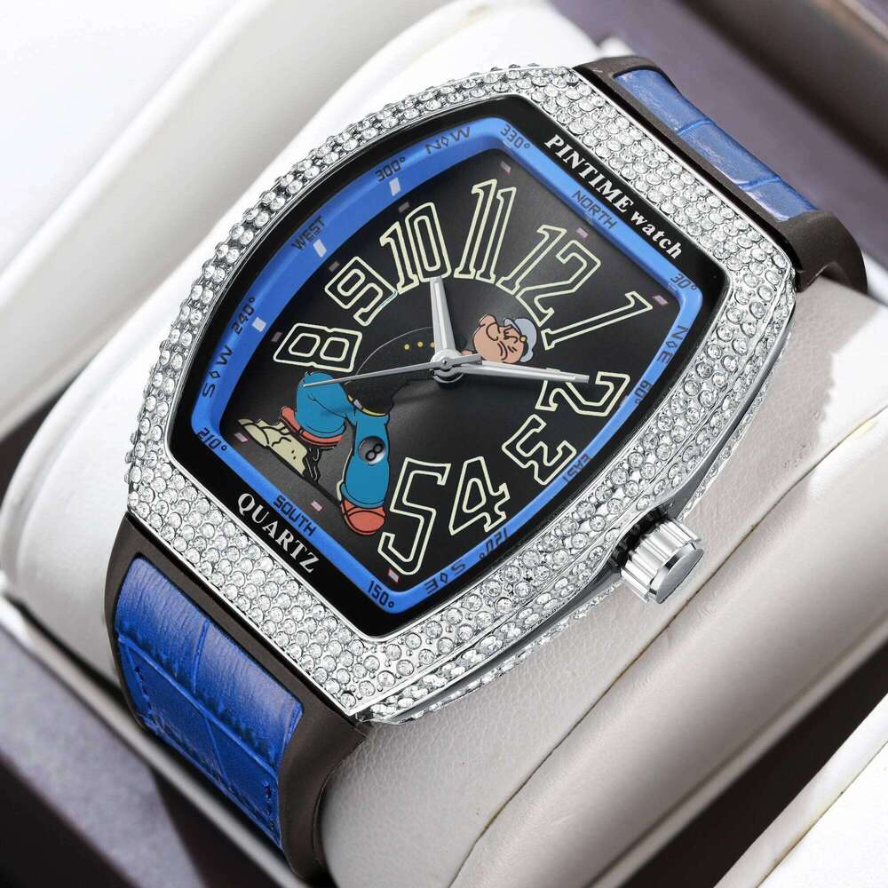 Fashion Men Moissanite Diamond Watch Shinning Iced Out Quartz Analog Waterproof Wristwatch Leather Band