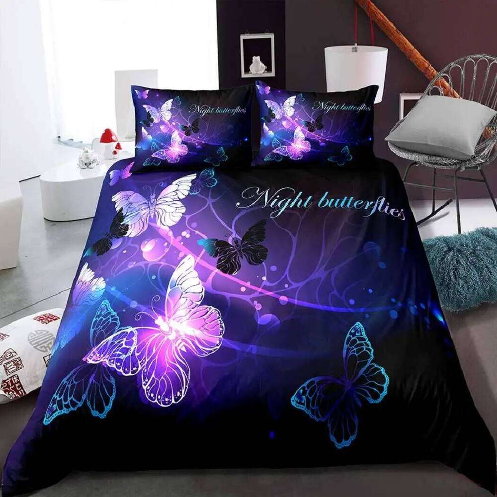 3D Dreamy Night Galaxy Butterfly Printed Purple Flying Bedding Set for Kids Girls Teens Adults 3 Duvet Cover H260311