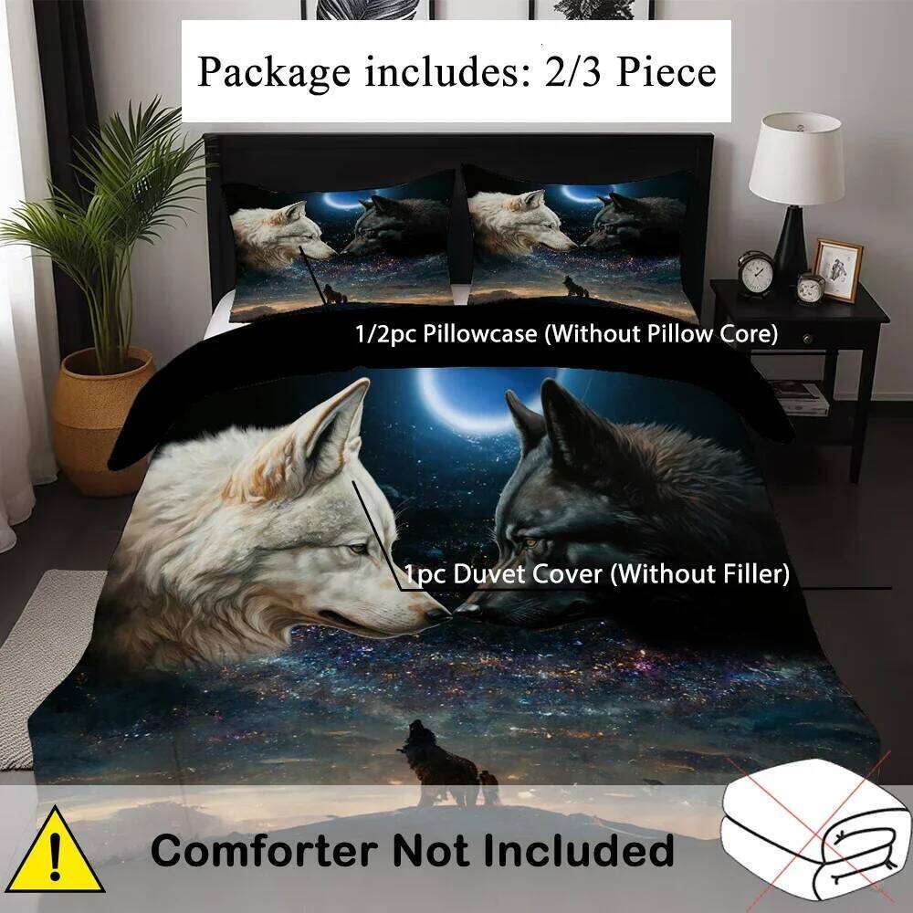 Quilt Cover 3D Printed Cartoon Anime Wolf Duvet comforter 100% Polyester Soft and Comfortable Night Sky Bedding Sheets sets H260311 - view 7