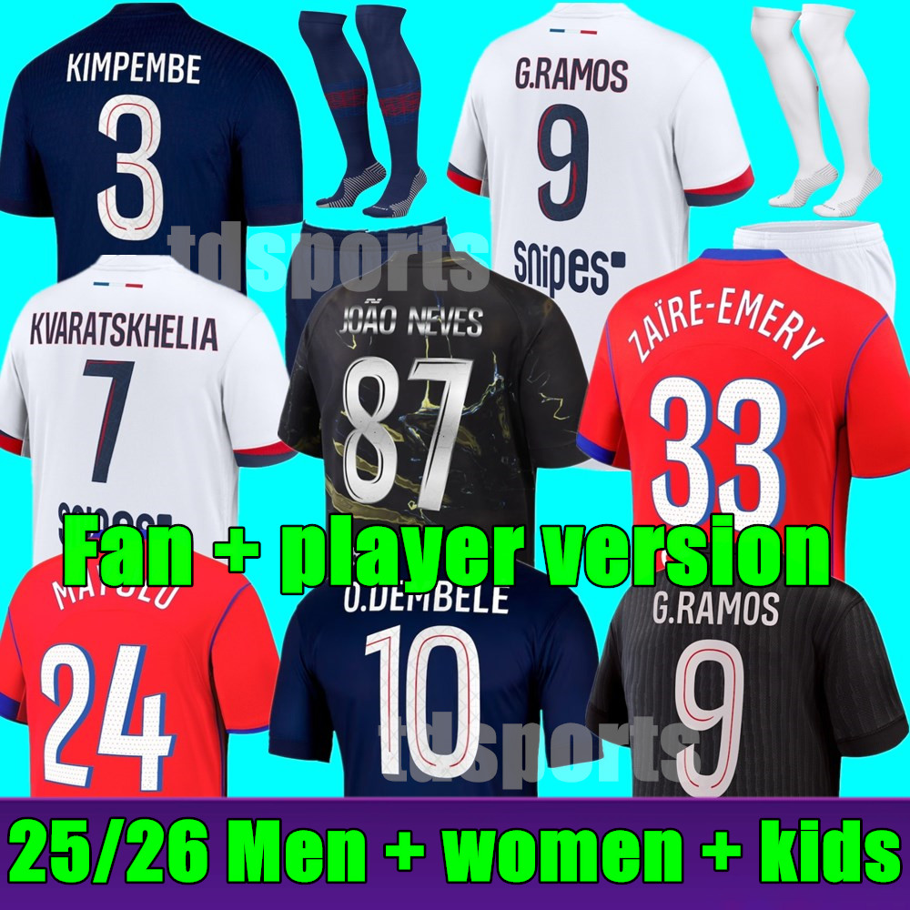 2025 2026 maillot de foot MBAPPE soccer jerseys O.Dembele HAKIMI Psges ZAIRE-EMERY KOLO MUANI G.RAMOS football shirt 25 26 home Men Women kids Kit third away 4th