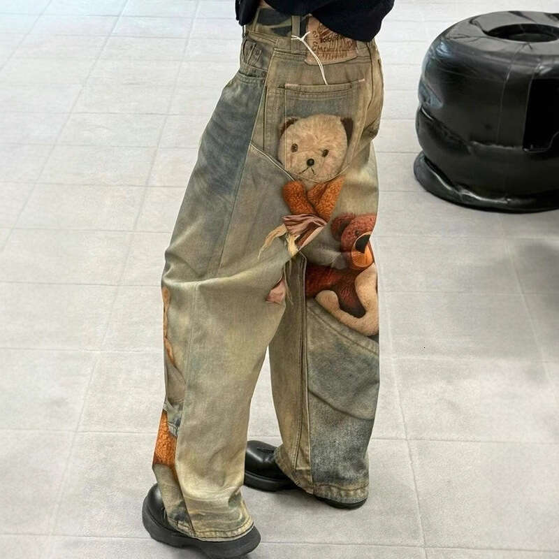 Women S Baggy Jeans Print Graphic Denim Pants Harajuku Cowboy Tie Dye High Street Tide Stylish Design New MAKOUFEI