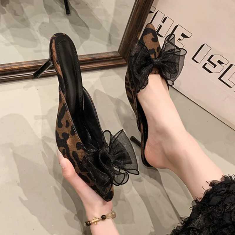 2025 Fashion Slingbacks Womens High Heels New Leopard Print Summer Butterfly-knot Plus Size Best Seller Closed Toe K260311