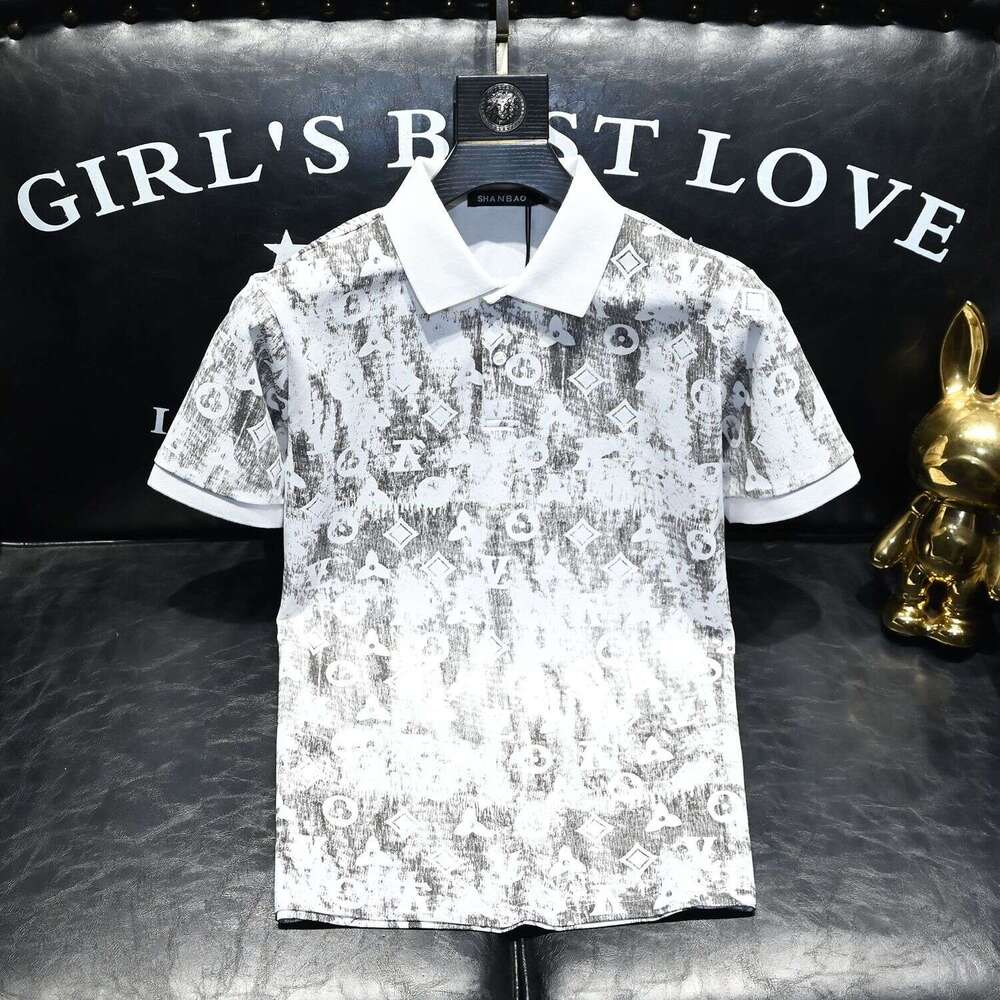 European Summer New Arrivals Light Luxury Fashion Simple Short-Sleeve Mens High-End Trendy Printed Polo Shirt Asia Size