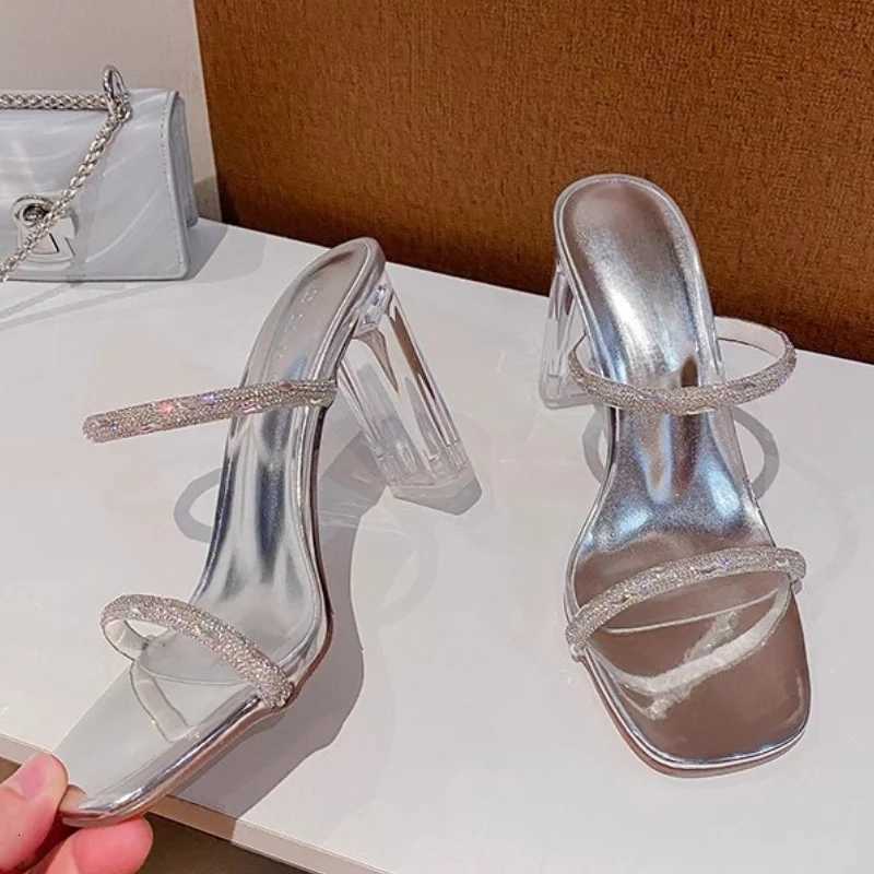 Womens 2025 Summer New Fashion Open Toed Rhinestone High Heel Female Transparent Heel Shoes for Women Zapatos K260311