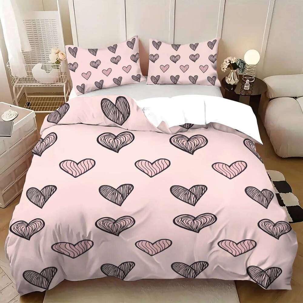 3pcs Pink Love Printed Coreless Product Set for Bedrooms, Dormitories, Multiple Sizes, Soft and Comfortable, Machine Washable H260311