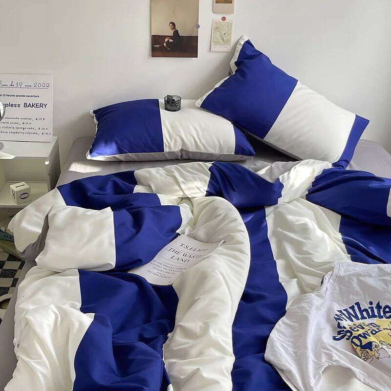 Linen Sheets Stripes Dots Duvet Set Cover Bed Sheet Quilt Queen Size INS Blogger Comforter Sets H260311