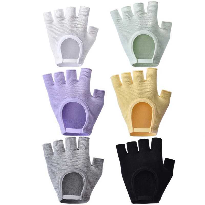 Women Anti-slip Yoga Gloves Cotton Fitness Half Finger Gloves Breathable Outdoor Cycling Bicycle Pilates Sports Fishing Gloves M260311