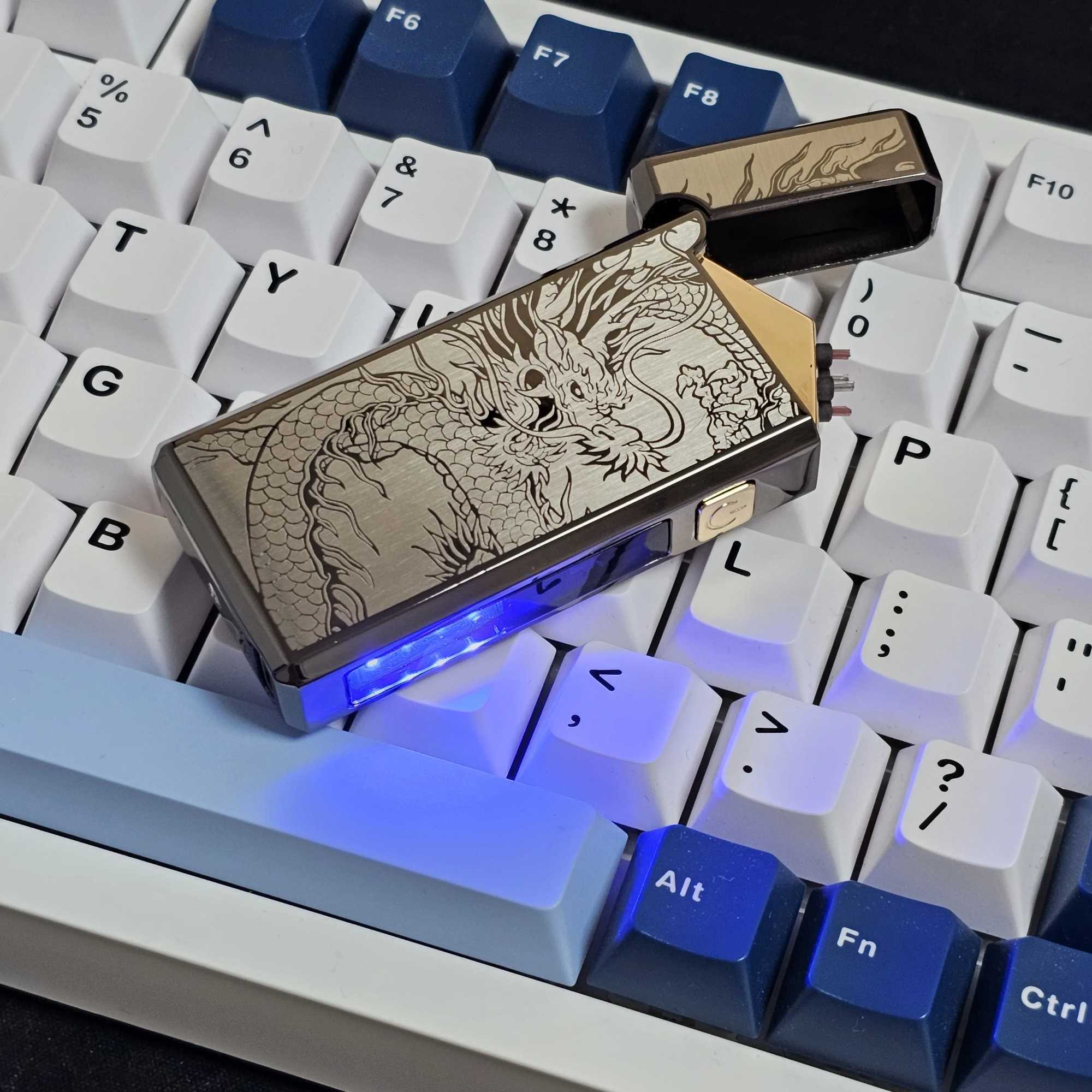 1 Black Dragon Engraved Craftmanly Stylish Outdoor Lighter for Men - 500mAh Battery with Long-Lasting Power Type-C High-End Int N260311