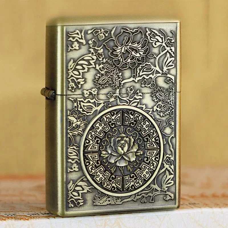 2025 new three-dimensional gasoline lighter high-end bronze brushed stainless steel lighter smoking accessories N260311