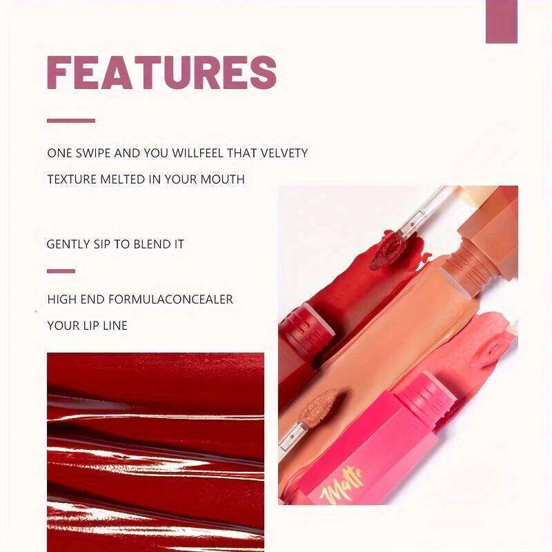 Liquid Lipstick, Waterproof Long Lasting Non-Stick Velvet Lip Color, Thin Fog Matte Finish for Natural Glam Look W260311