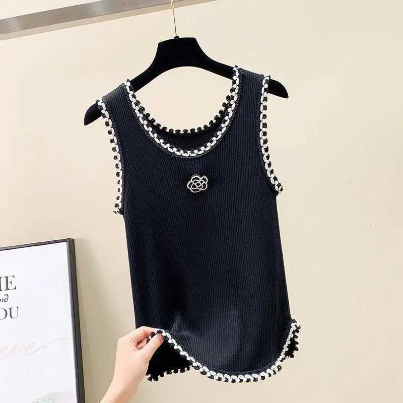 Sleeveless Vest Women's Summer Printed Spliced Round Neck Loose Embroidery Casual Camisole TopsT260311