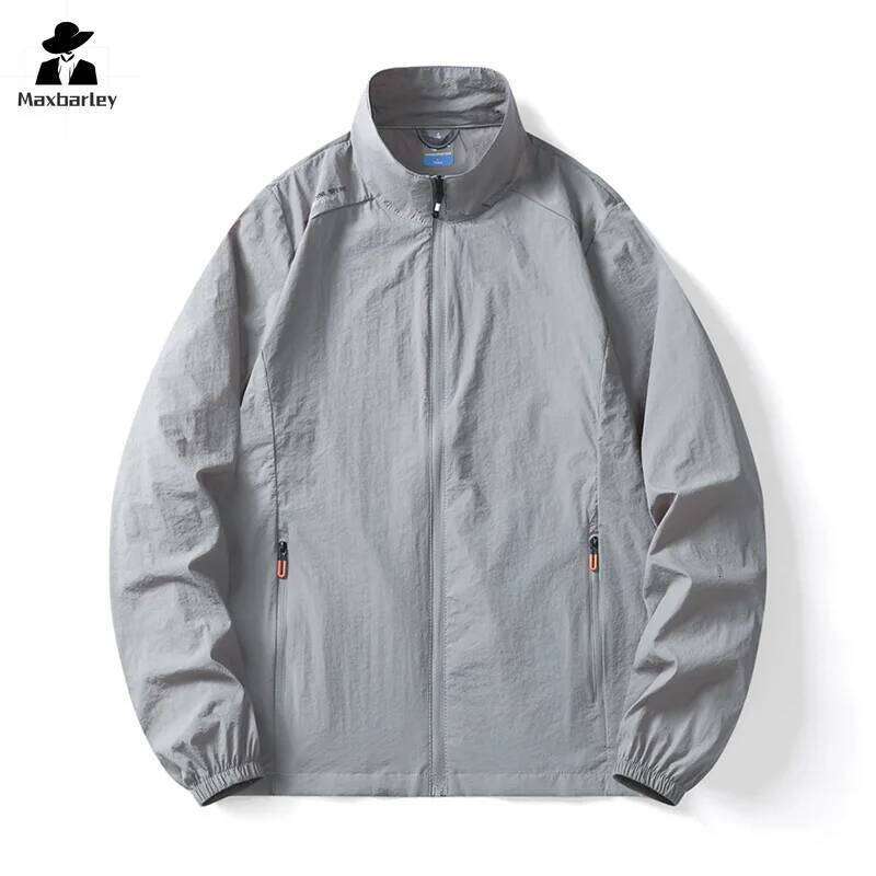 Men's Sunscreen Clothing Hiking Casual Lightweight Collar Pocket Thin Jacket New Summer UV Ice Silk Fishing Skin Windbreaker 26H0311