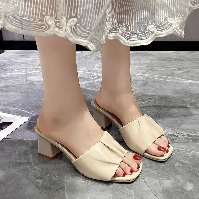 Slipper Summer Outdoor Sandal Women Square High Heel Beach Slip On Flip Flop Slides Size 41 42 K260311