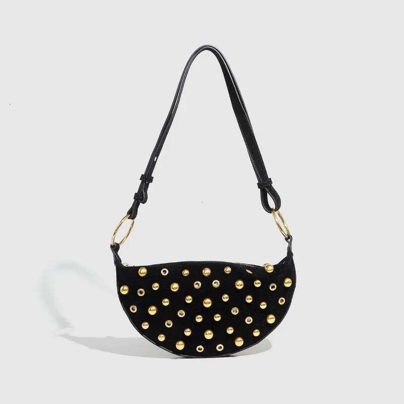 Designer Studded Crescent 2025 New Women Metal Underarm Bag High-end Retro Rivet Polka Dot Shoulder Bags XJ260311