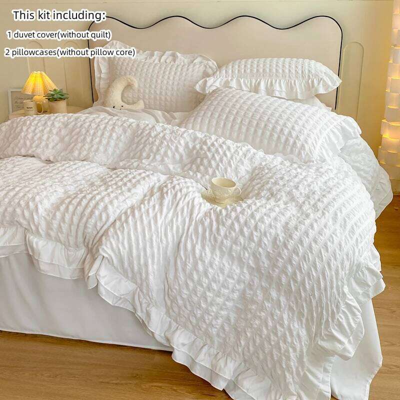 3pcs Korean lace Bedding set seersucker Duvet Set 1*Duvet Cover + 2*Pillowcase, Without Corefor bedroom guest room H260311
