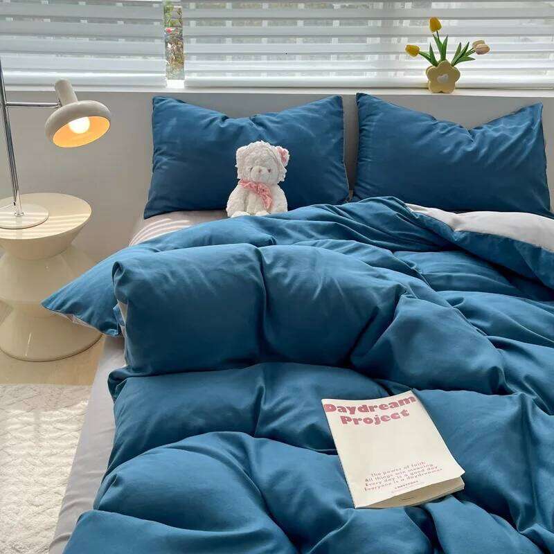 Nordic Simple Style Solid Color Double Washable Cotton Quilt Cover Four Piece Set Single Dormitory Sheet 3pcs H260311 - view 4