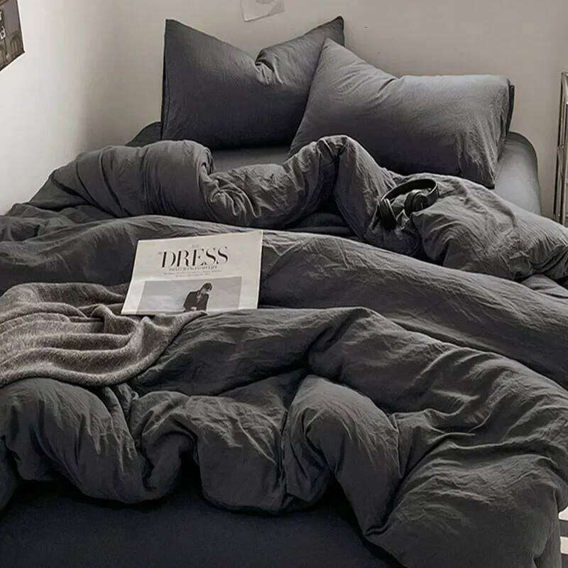 Solid Sleep Naked Washed Cotton Bedding Set 4Pcs Mix Colored Bedclothes with Zipper Super Soft Comfort Bed Liner for Adults H260311