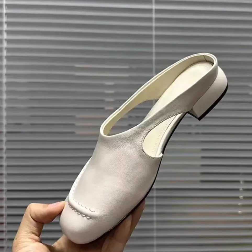 Womens Stylish Genuine Leather Mule Loafers with Metal Low Heel Slip On Flats Casual Driving Shoes K260311