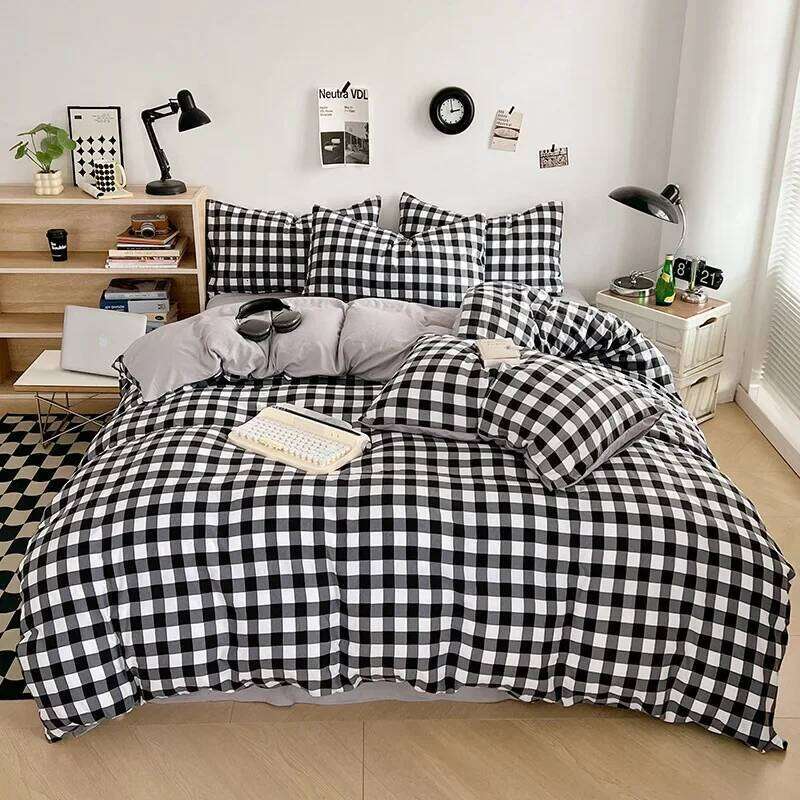 2025 new fresh washed cotton four-piece four-season universal bedding kit simple and fashionable small stripes H260311