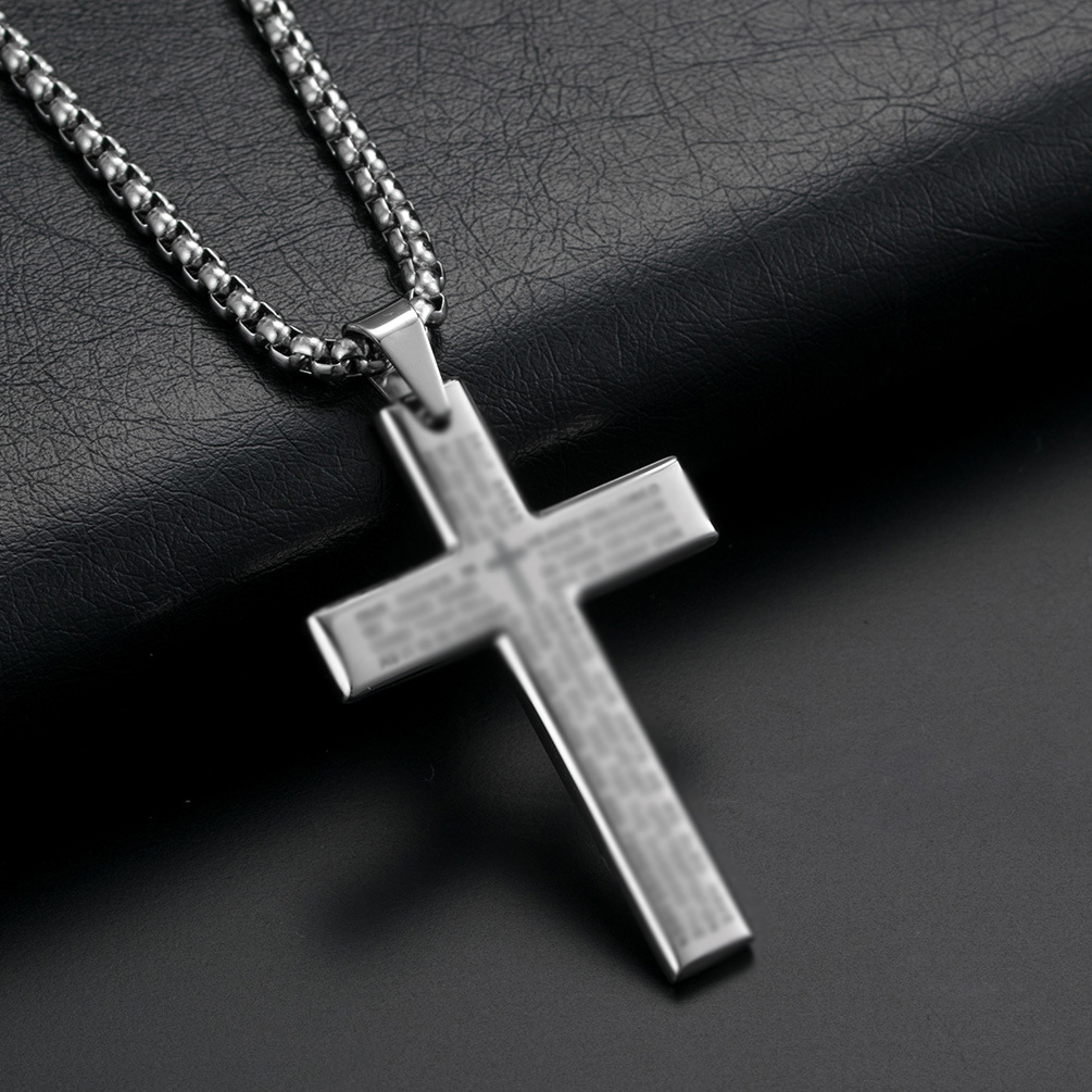 Stainless Steel Scriptures Cross Pendant Necklace Gold Chains Christian Lord's Prayer Cross Necklace for Women Men Dainty Dainty Christian Jewelr
