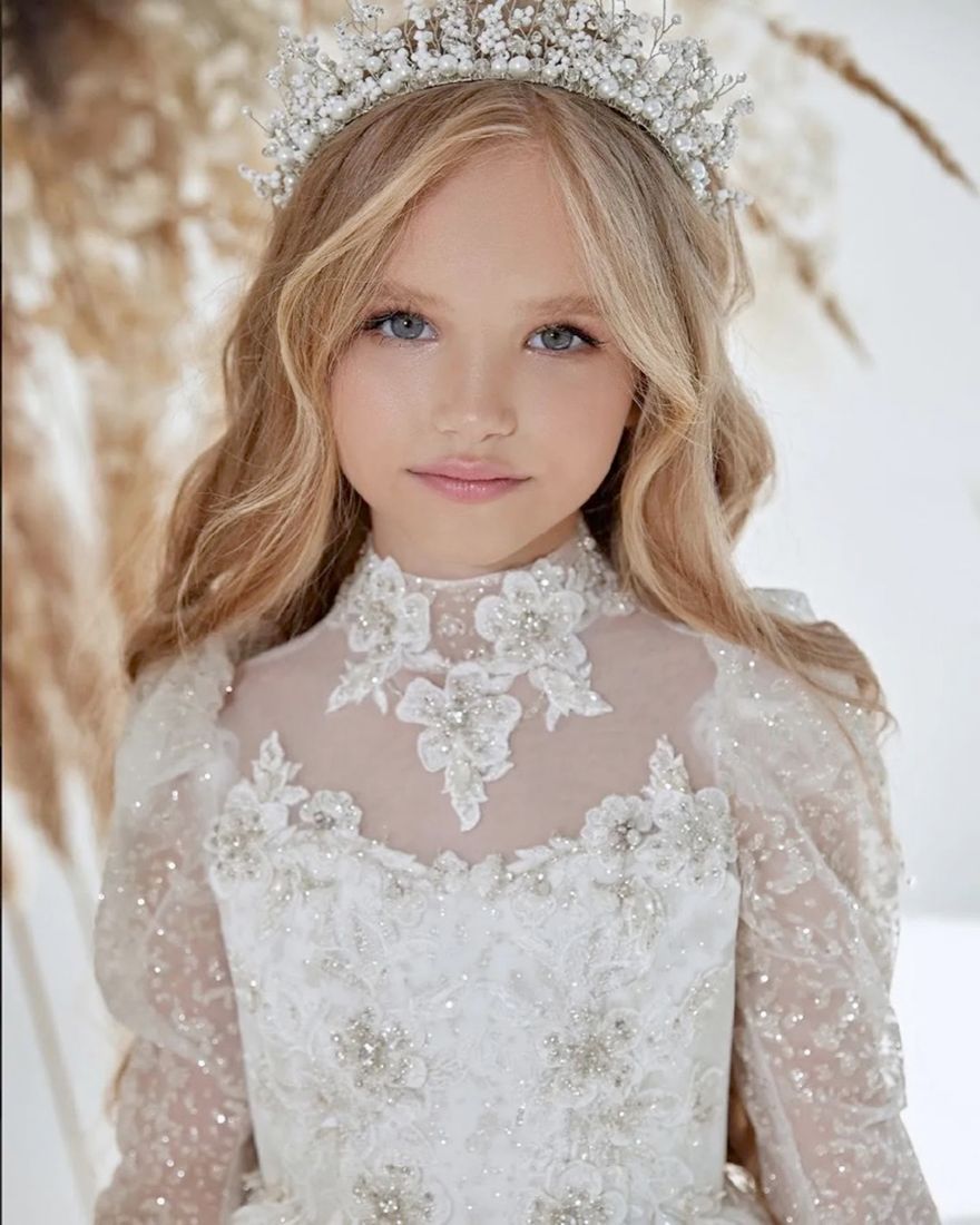 Sparkle Lace Flower Girl Bows Childrens First Communion Princess Tulle Ball Gown Wedding Party Dress