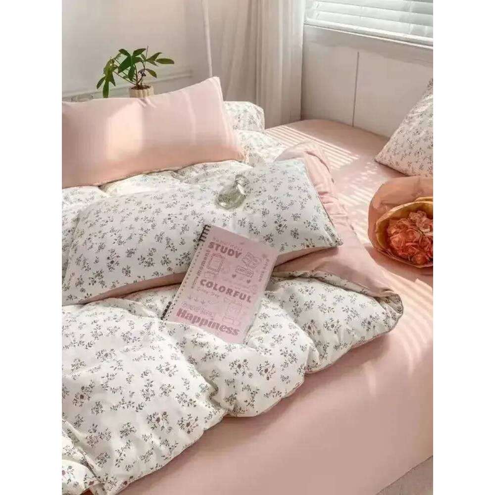 Romantic Tulip Pink Bedding Set Flat Sheet Pillowcase Twin Full Queen Princess Style Bed Linen Kids Girls Floral Duvet Cover H260311