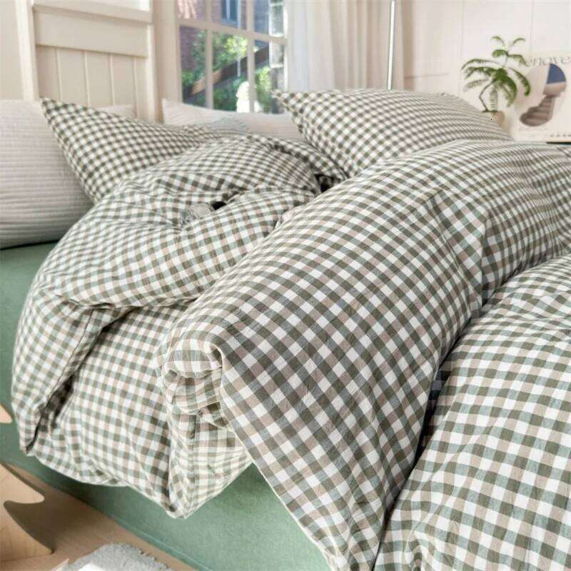 3pcs Green plaid Duvet cover set 1*Duvet Cover + 2*Pillowcase, Without Core, Bedding Set, Soft Comfortable H260311