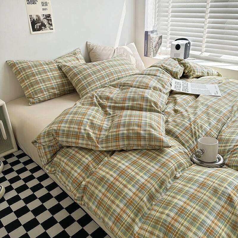 Japanese Simple Plaid Duvet Cover Retro Stripe Bedding 3PCS Soft Breathable Lightweight Quilt Covers Set with Zipper Closure H260311 - view 3