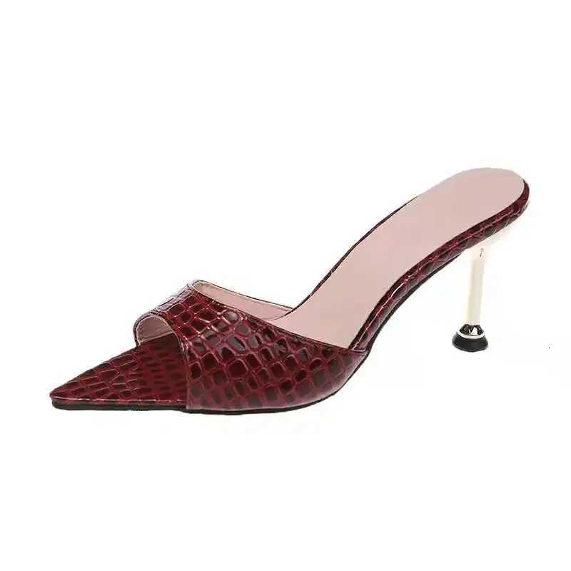 Glamorous Crocodile Texture High Heel Sandals - Chic Slip-On Stilettos with Pointy Peep Toe for Fashion-Forward Parties Banquets K260311
