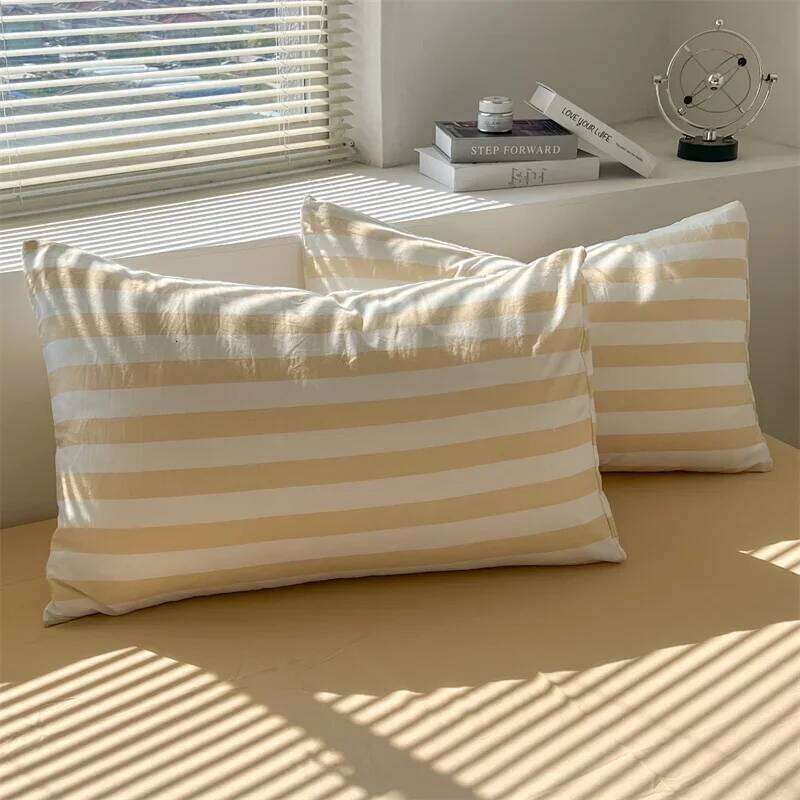 Washed Cotton Double Yarn Crepe Striped Quilt Set 3-4 Pillowcase with Sheet Bedding Cover Supplies 200x230 220x240 Skin Friendly H260311 - view 4