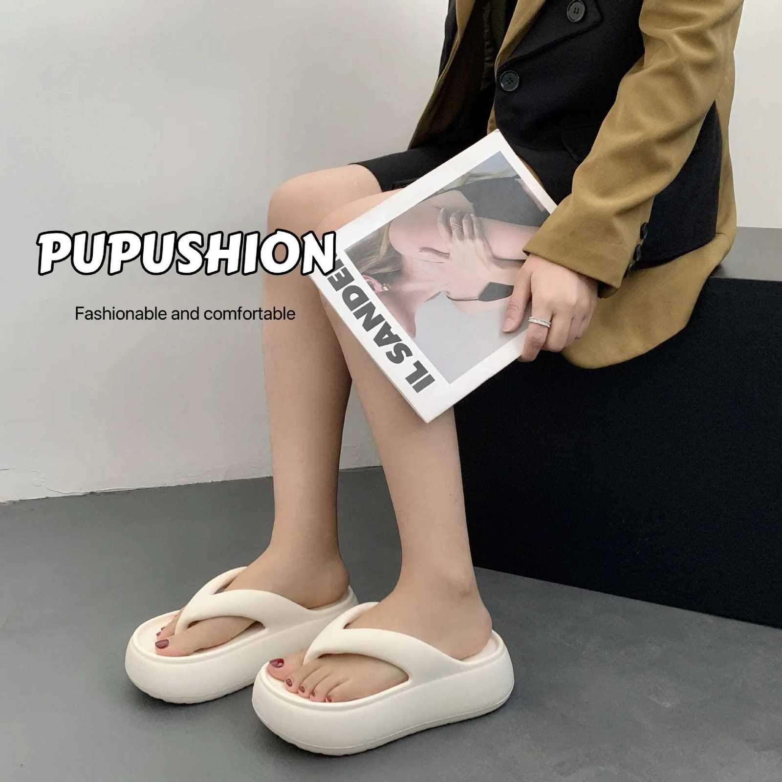Clip on sandals with thick sole flip flops for women summer soft sole height increasing indoor anti slip beach K260311