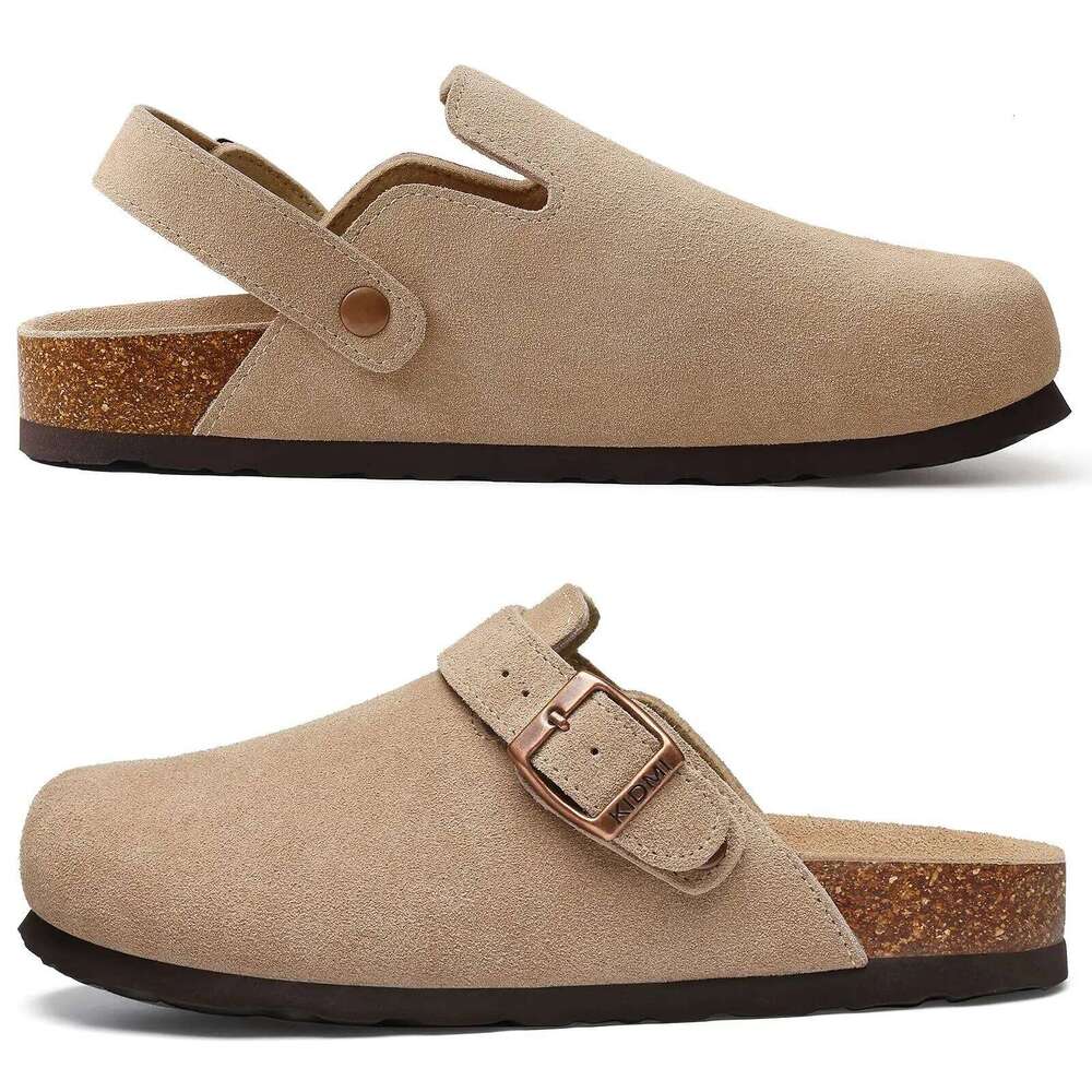 Crestar New Brooklyn Women's Suede Clogs Cork Footbed Cow Leather Mules With Adjustable Slingback Fashion Slip on Potato Shoes