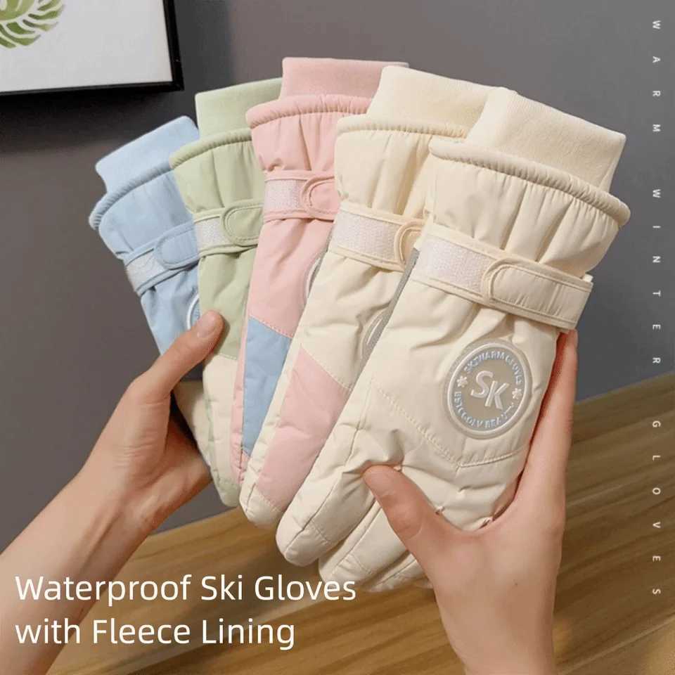 Fashion Plush Lining Ski Gloves Windproof Thick Cotton Winter Cycling Gloves Waterproof Winter Warm Gloves Winter Season M260311