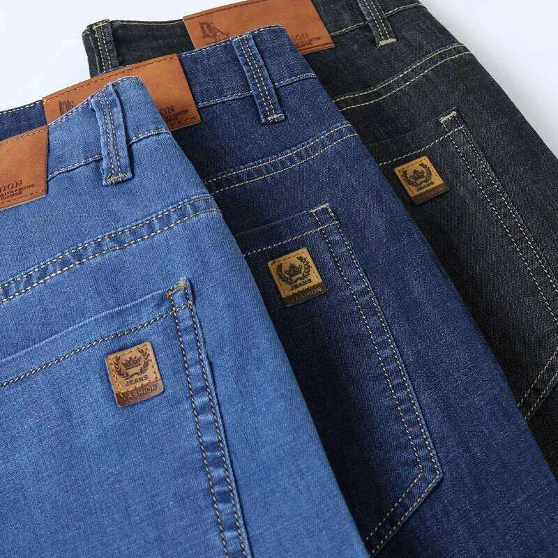 Light Blue Classic Business Casual Cotton Pants Fashion Breathable Denim Elastic Trousers Brand Men's Clothing Straight Jeans Z260225